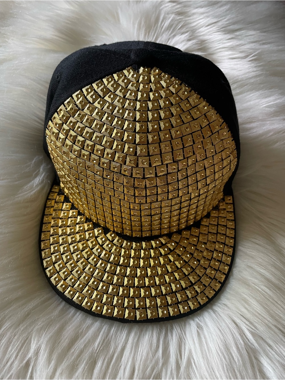 Black Snapback Cap with Gold Stud Accents